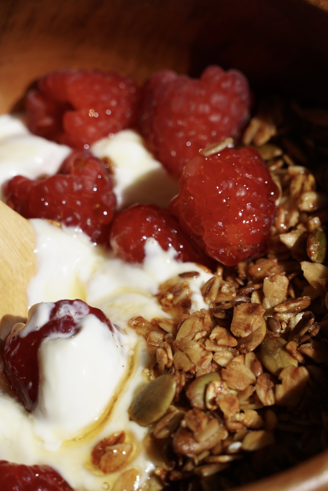 Sunrise Crunch granola with raspberries